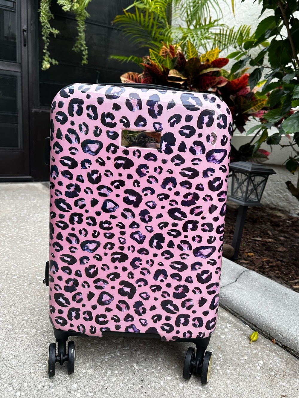 Juicy Couture Pink Leopard Print Rolling Carry-On